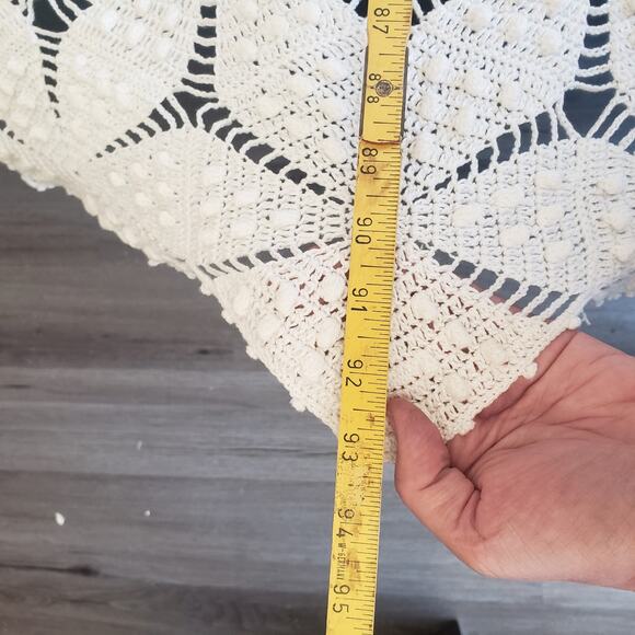 GORGEOUS VTG Queen/King Hand Crochet Lace Ivory Bed Cover 93"x93" Star w/Popcorn - Picture 8 of 11